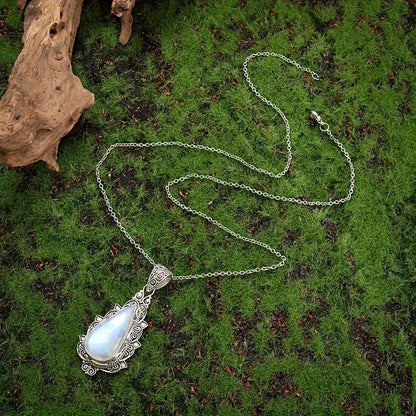 Elegant Teardrop Moonstone Pendant Necklace