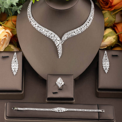 Cubic Zirconia Hollow Design Jewelry Set