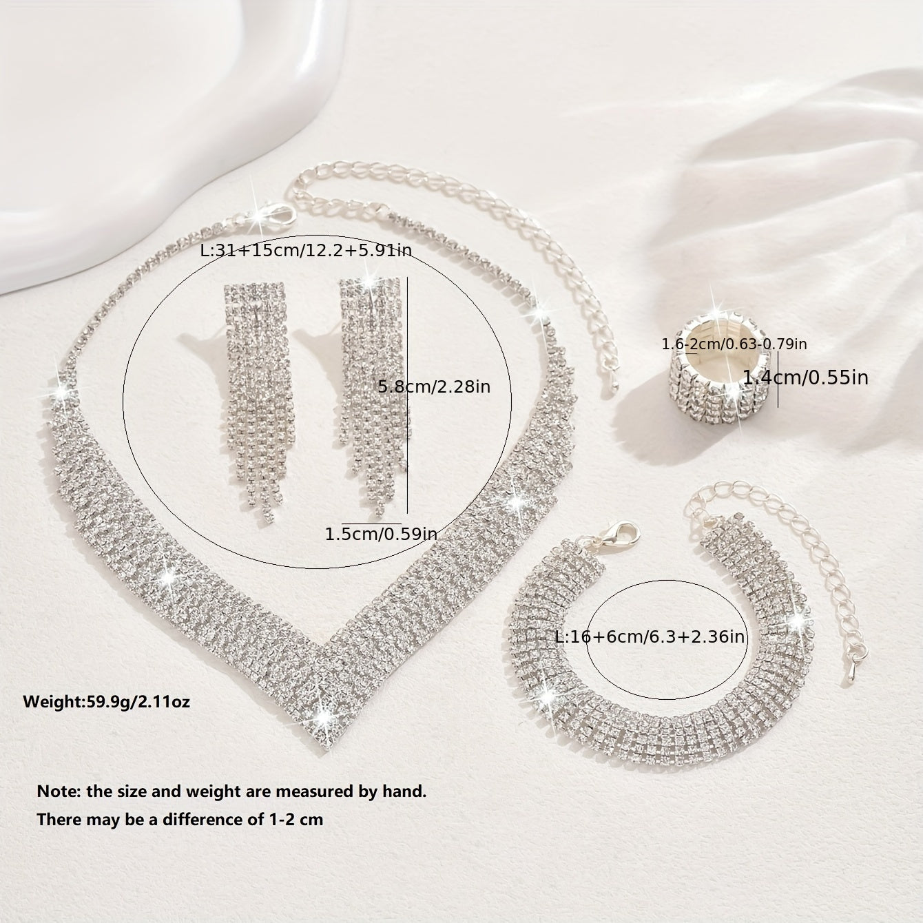 Silver Plating Diamond-Encrusted Jewelry Set with Synthetic Gemstones