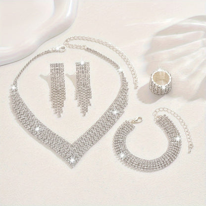 Silver Plating Diamond-Encrusted Jewelry Set with Synthetic Gemstones